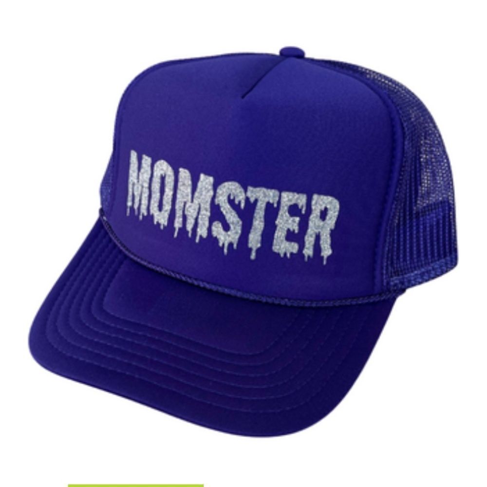 Silver Glitter MOMSTER Snap Back Trucker Hat - BRAND NEW - Navy/Purple Hat